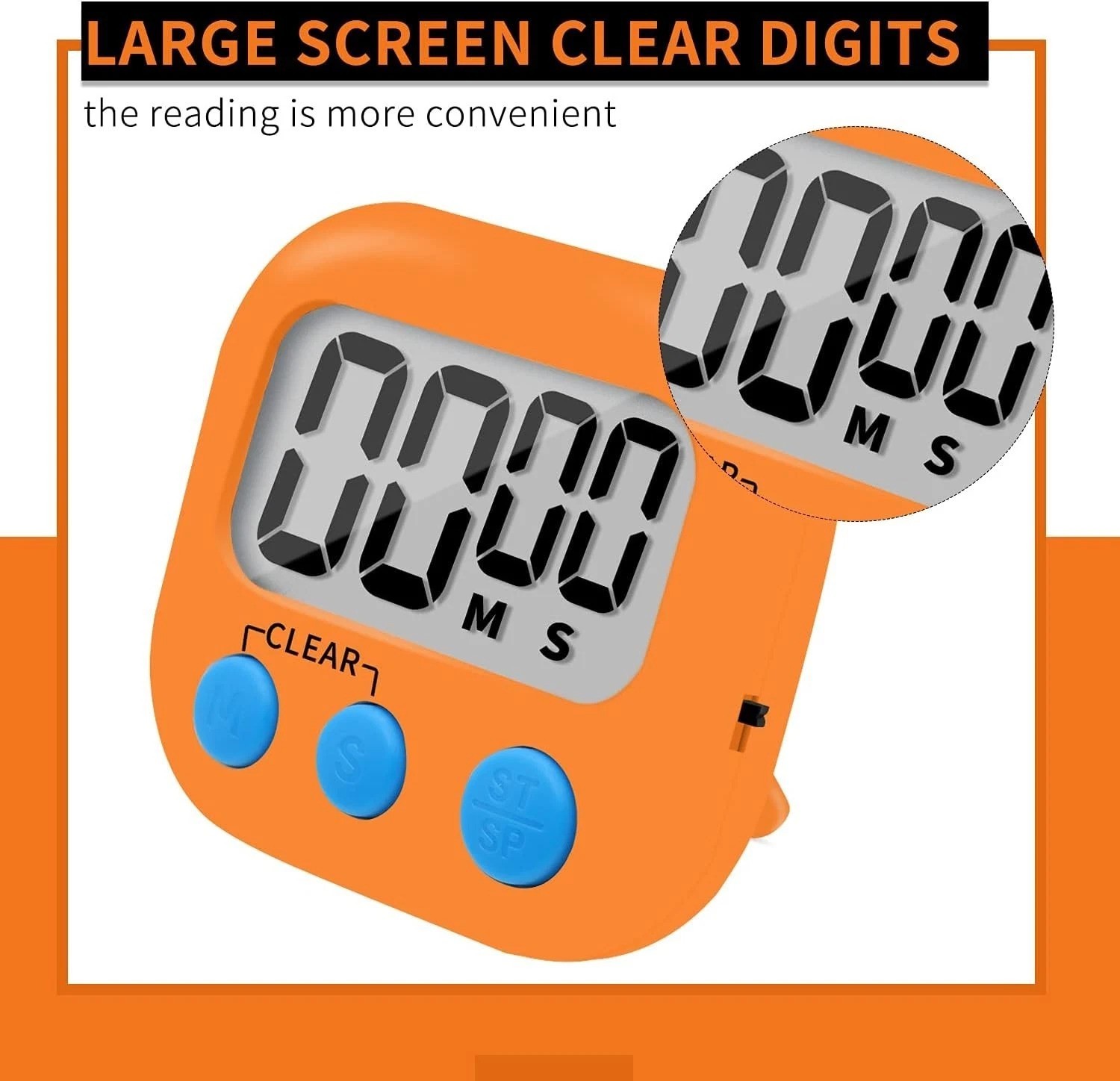 Compact 6 Pack Kitchen Timer Set - Magnetic Back, Large Display, ON/OFF Switch