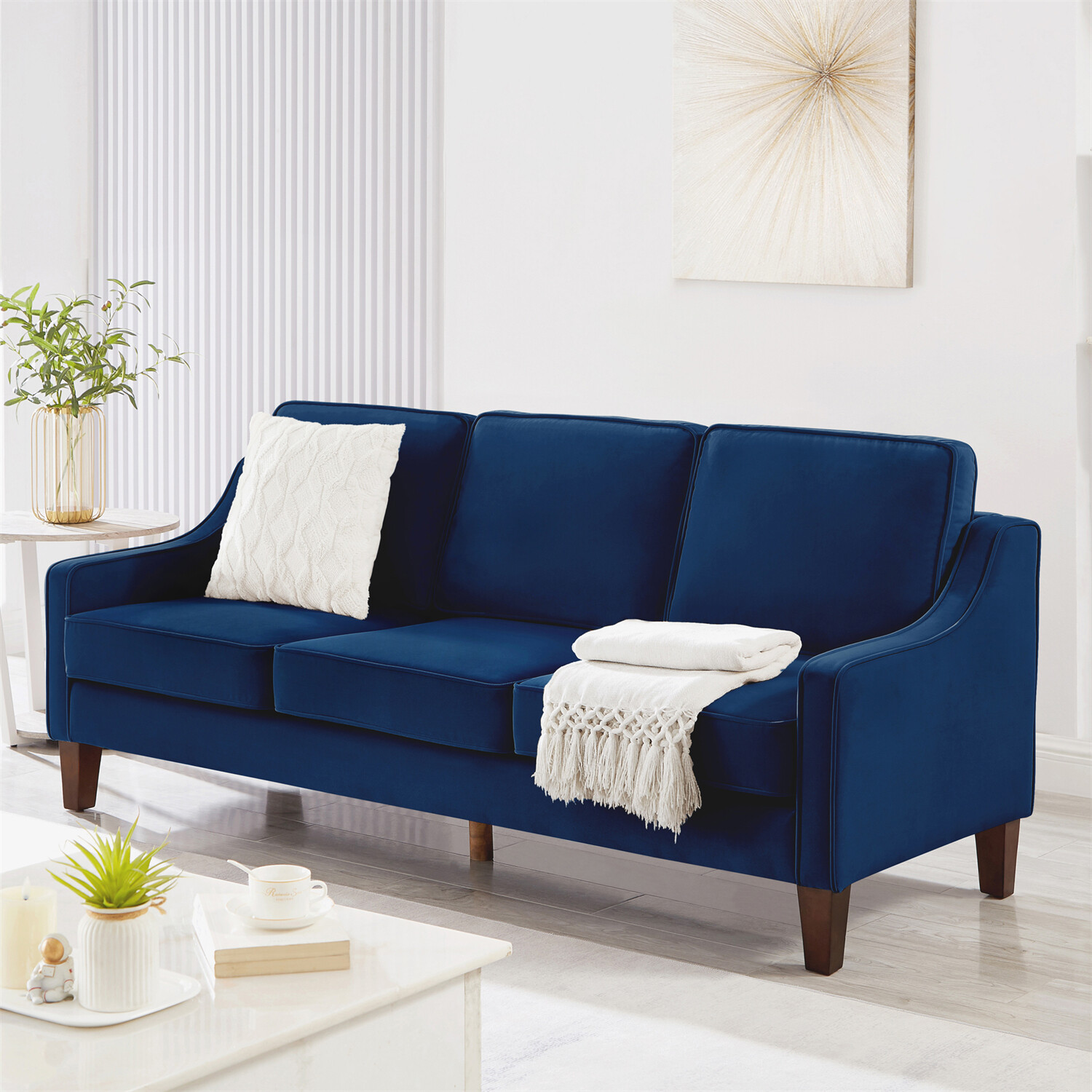 3-Seater Upholstered Sofa Couch Loveseat Sofa Modern Living Room Sofa Navy
