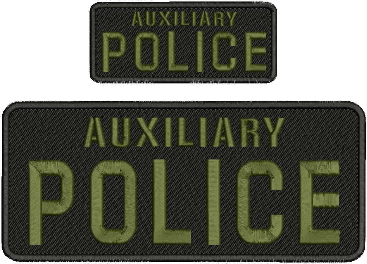 Collectible Embroidery Patch Auxiliary Police 4X10 AND 2X5 Od Green On Black