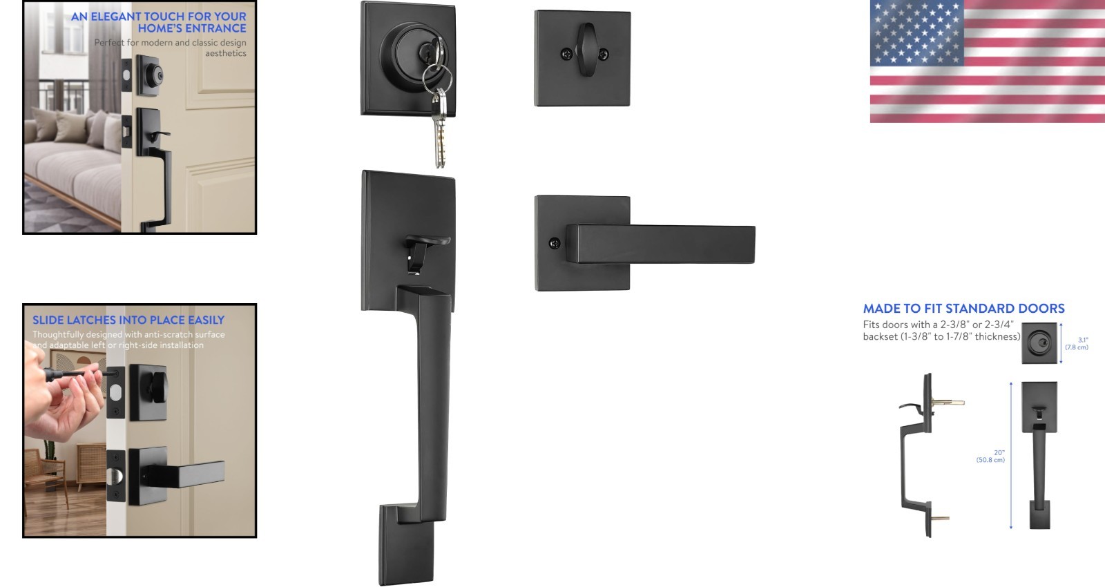 - Front Door Lock and Handle with Deadbolt - Set Includes Installation Template,