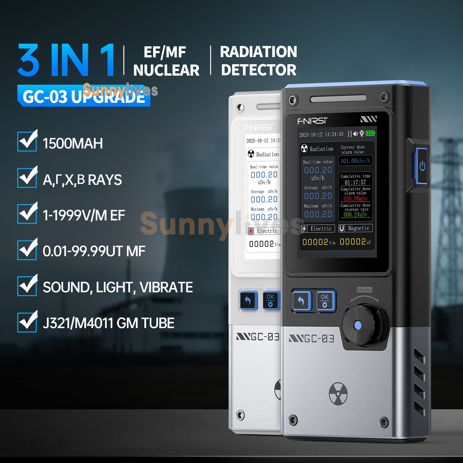 FNIRSI GC-03 Electromagnetic Radiation Detector NR+EF+MF Detection Tester GC-02