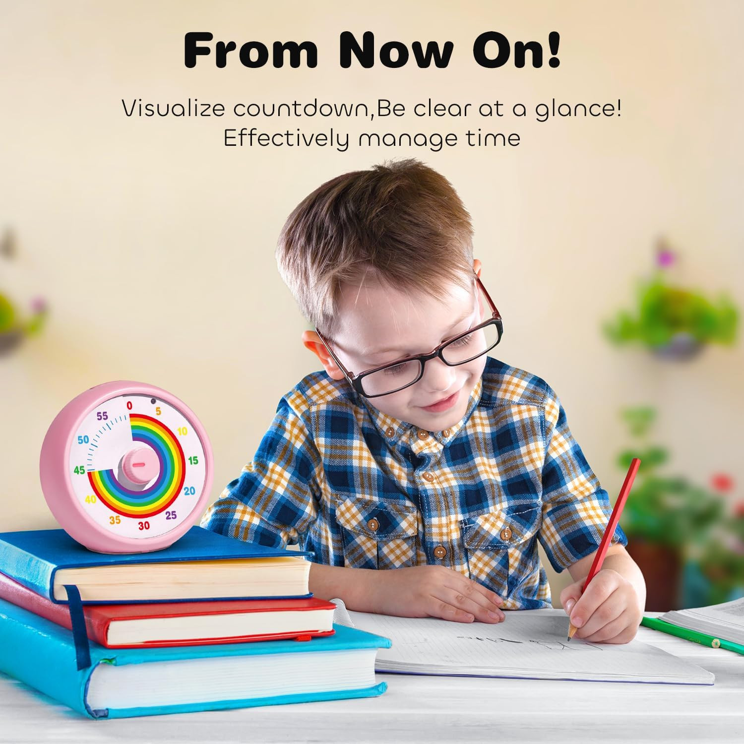Visual Timer for Kids, 60-Minute Countdown Timer for Classroom Office Kitchen, D
