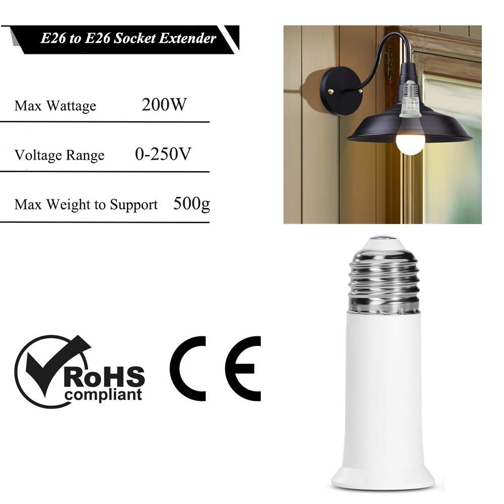 E26 Socket Extender - 6.5CM/2.56 Inch Socket Extension Adapter, 6-Pack