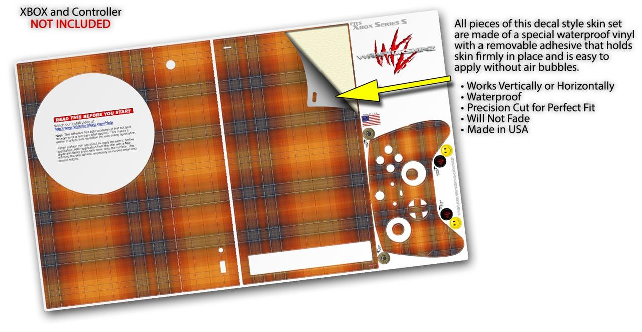 Skin Wrap for XBOX Series S Console Controller Plaid Pumpkin Orange
