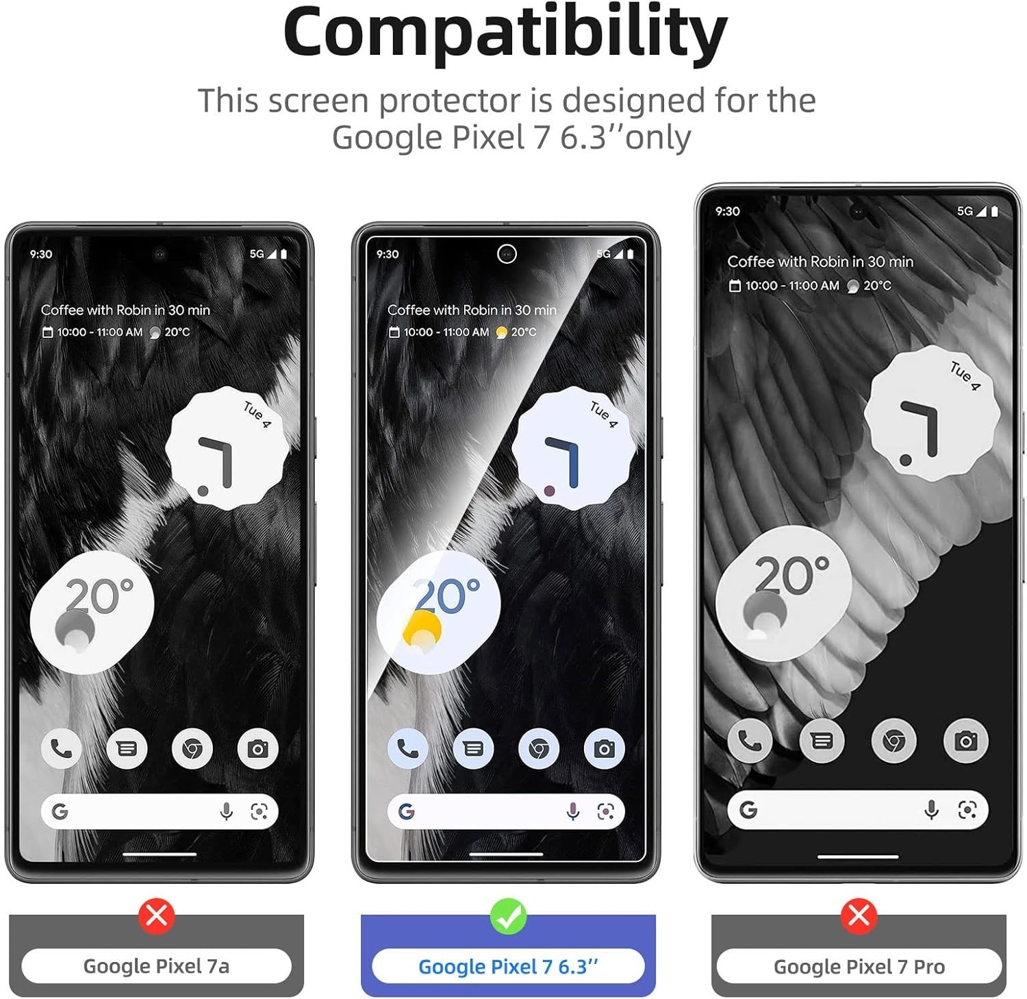 3-Pack Premium Tempered Glass Screen Protector 9H For Google Pixel 7 & 7 Pro