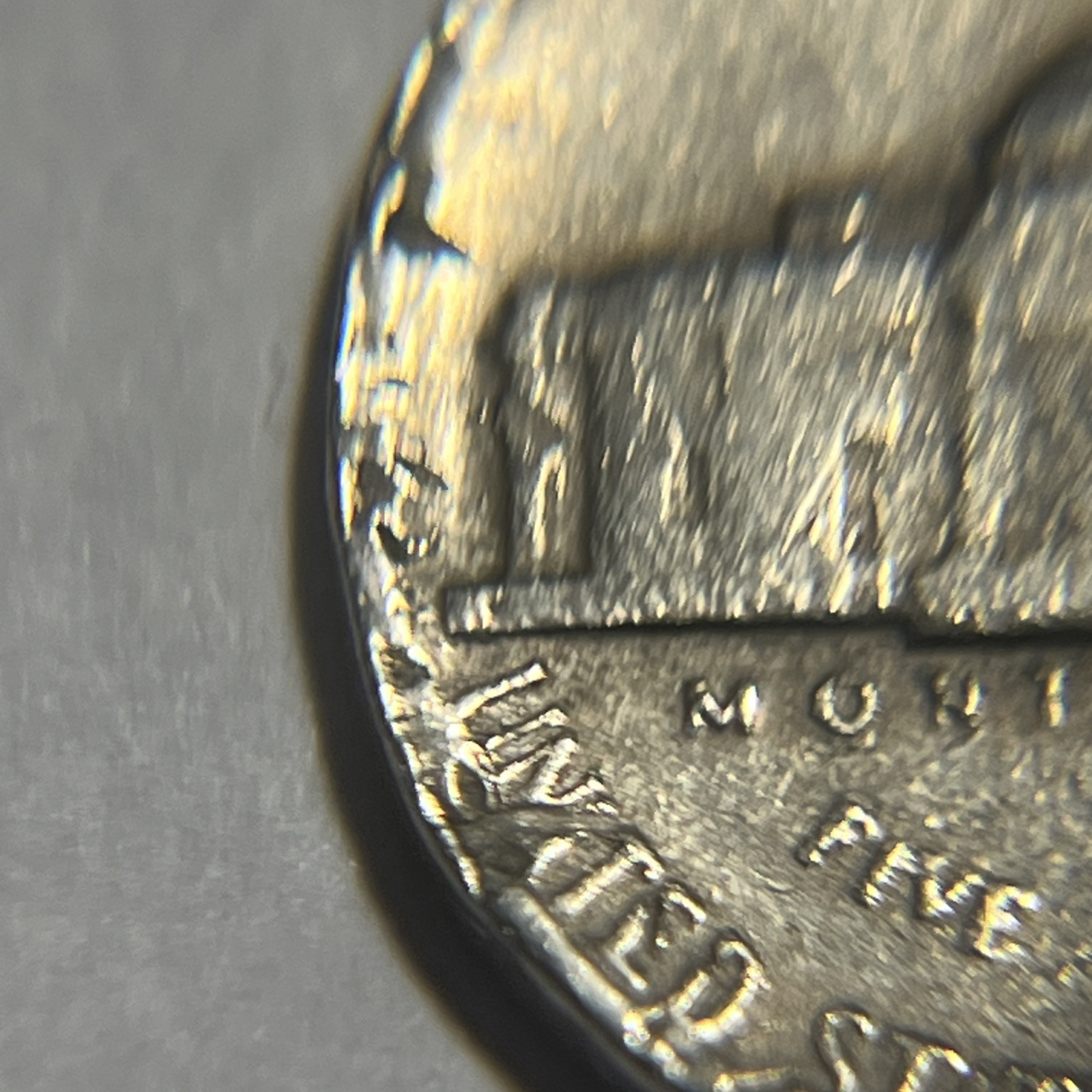 1964 D Roosevelt Nickel Errors Strike Through Grease & Rim Damage
