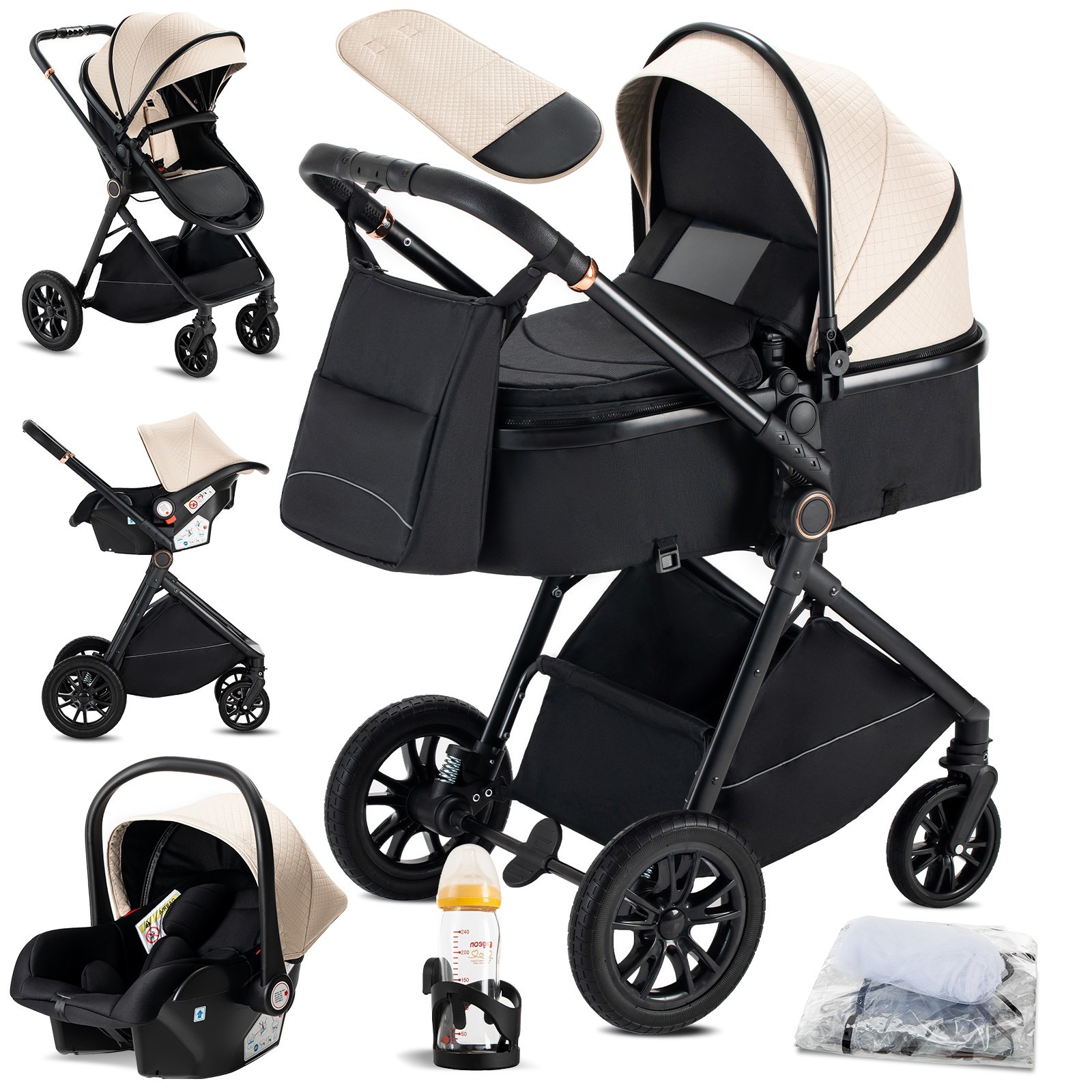 Kinderwagen 3 in 1 Buggy Babybett Komplett Set
