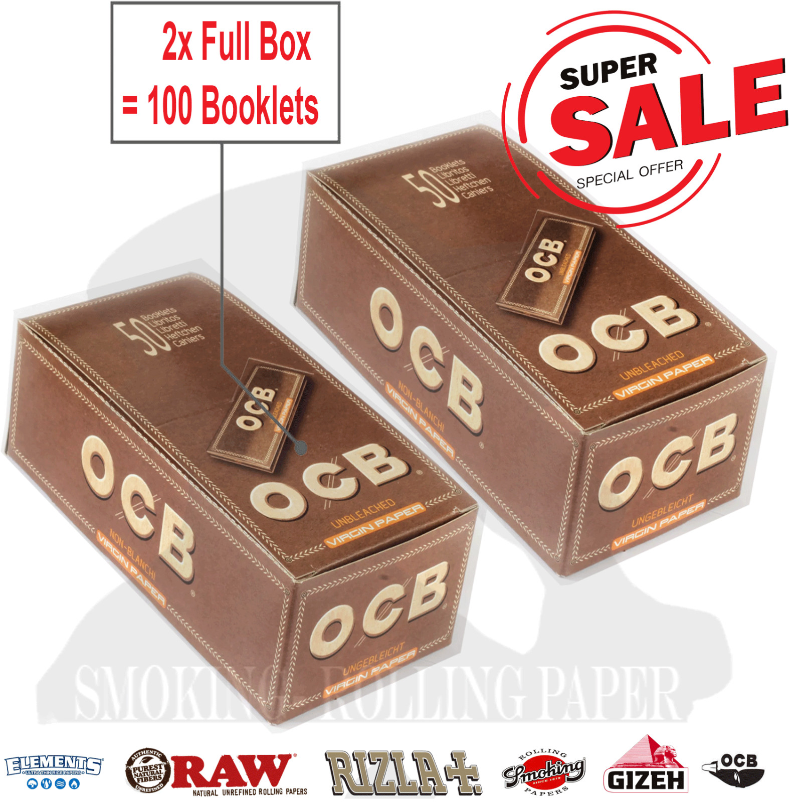 2 X OCB VIRGIN Regular size Non Sbiancate Cartine Total 5000 sheets Originale