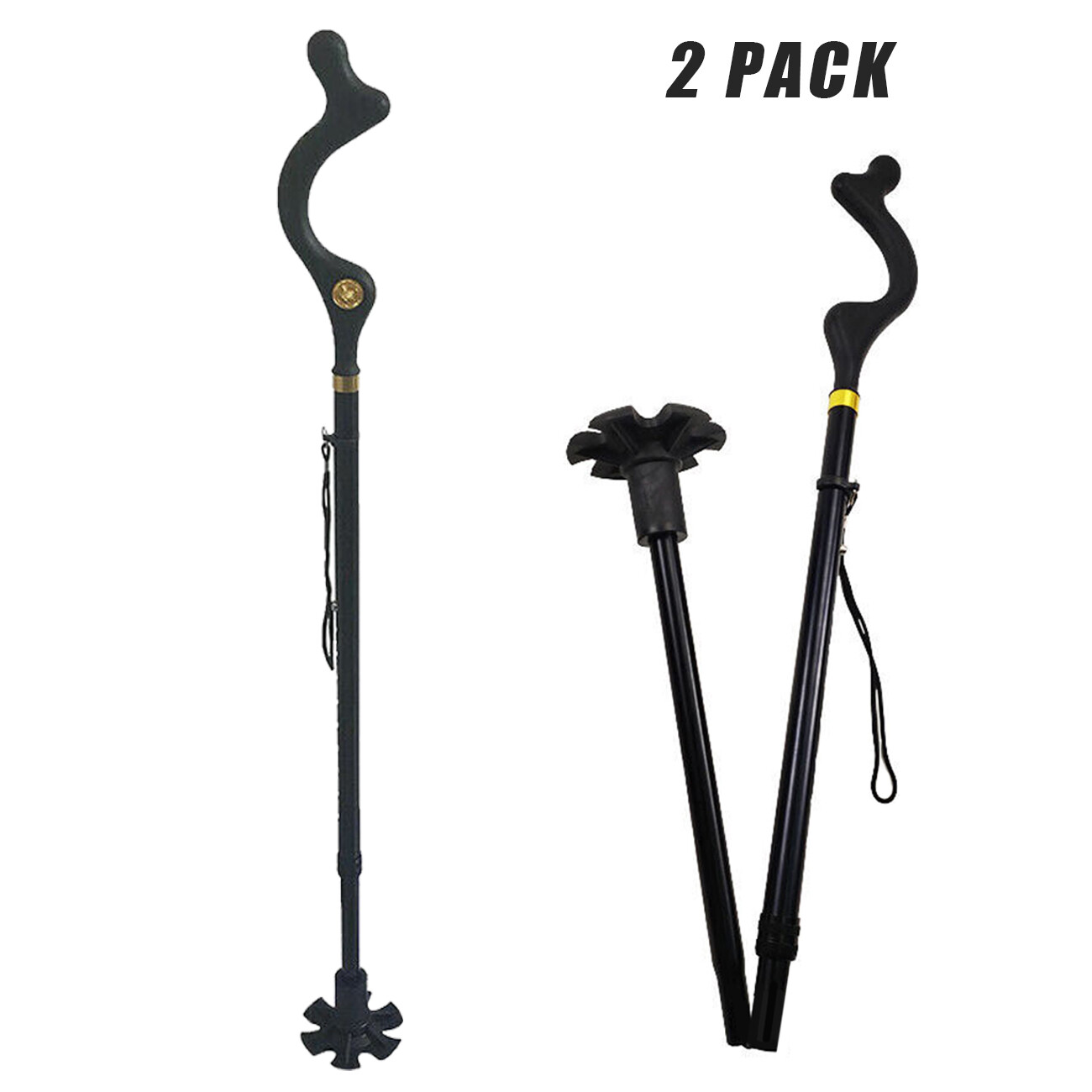 Ergonomic Walking Stick: 1/2 Pack, Retractable & Adjustable Height for Elders