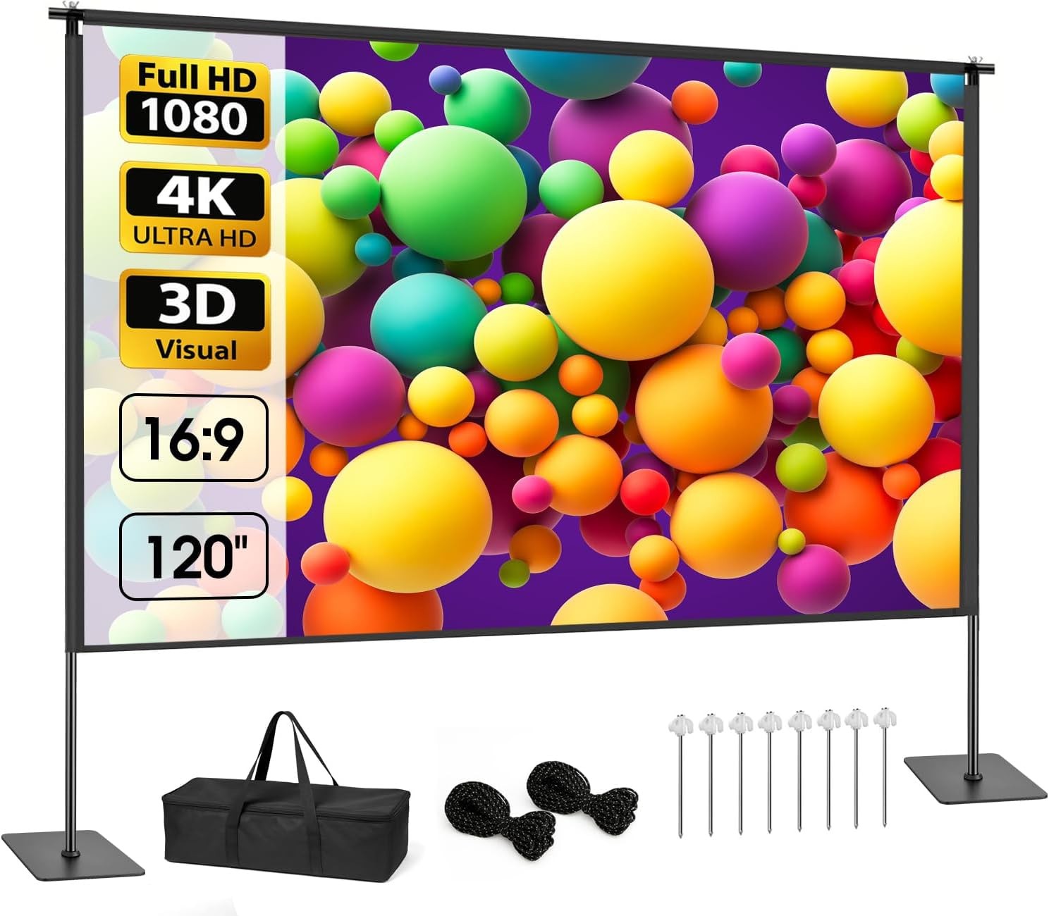 Outdoor Projector Screen with Stand, 120 inch Portable Projection kit 16:9 4K...