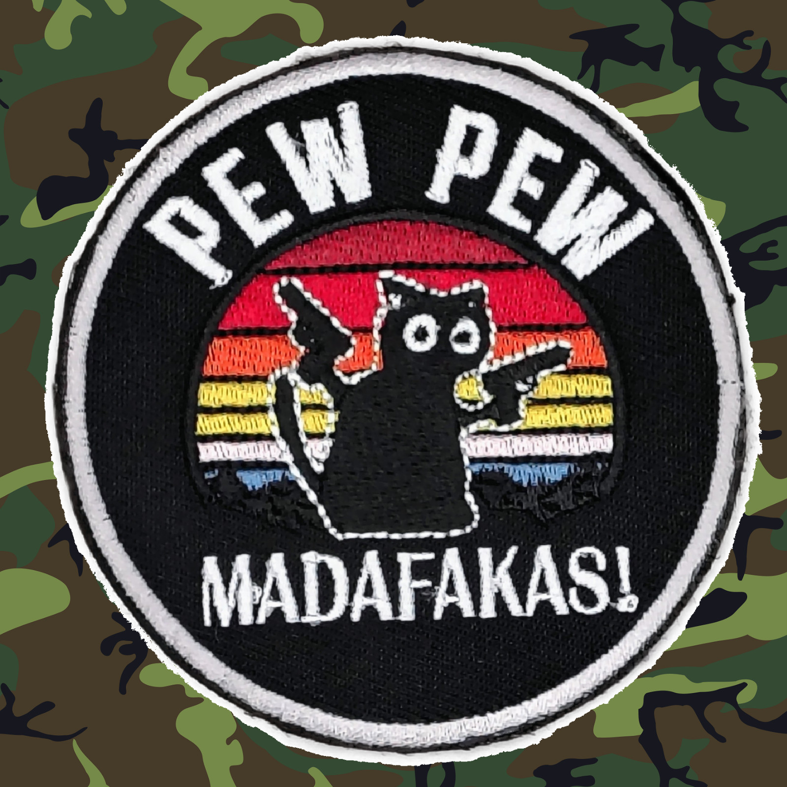 Pew Pew Madafakas Black Cat Patch Funny Tactical Meme Morale Hook Loop 3x3