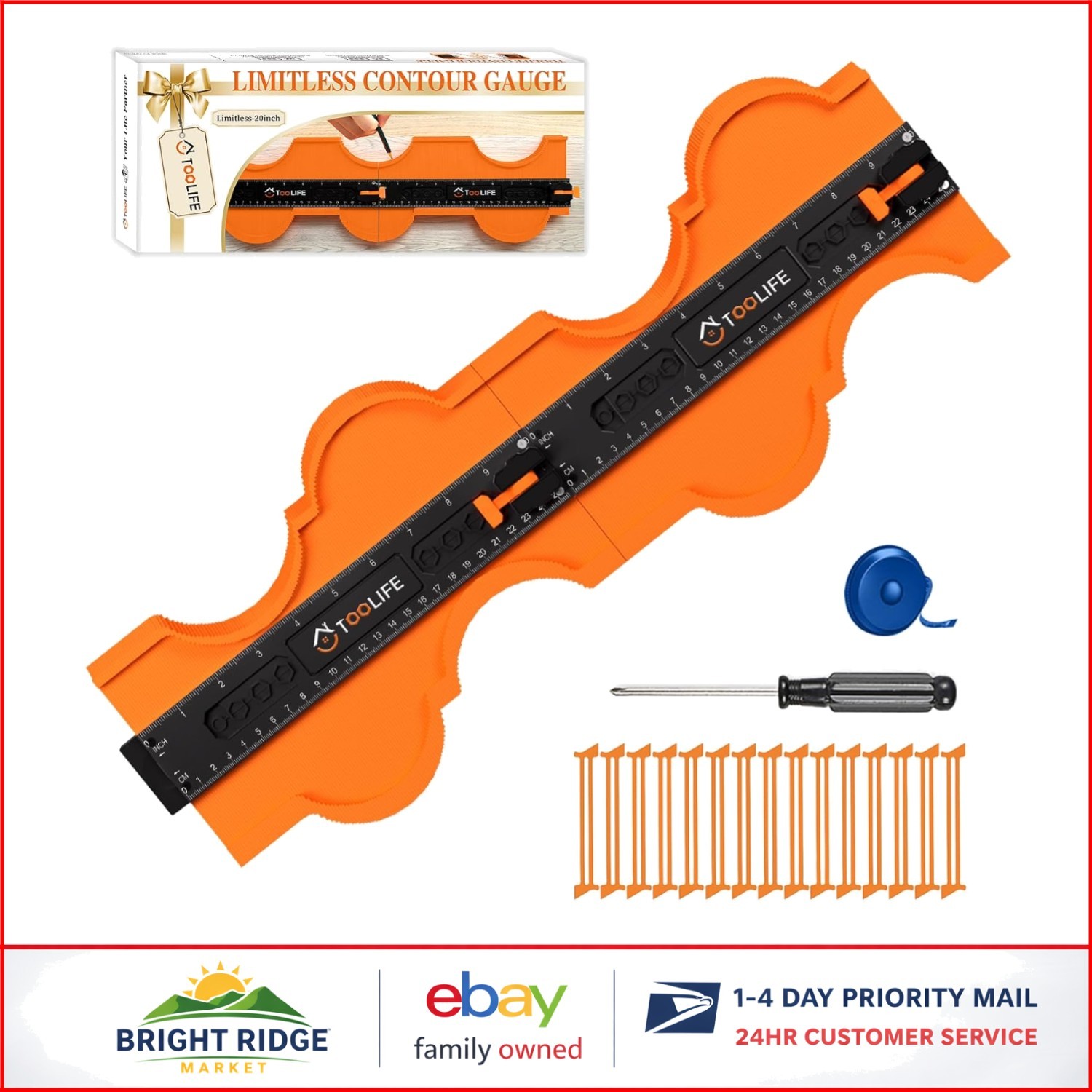 20 Inch Contour Gauge Tool for Accurate Shape Copying in Flooring & Carpentry