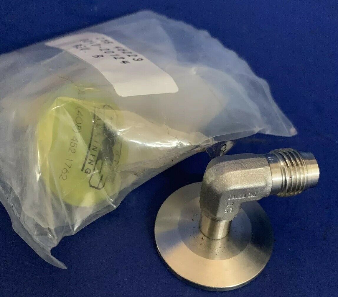 SS Vacuum Fitting Adapter, NW25 Flange to 1/4" MVCR w/ 90 Elbow, Lot of 2