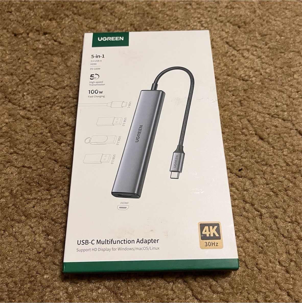UGREEN 5-in-1 USB-C Hub Adapter HDMI 4K 100W PD Fast Charge New in Box