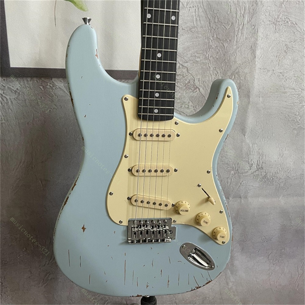 Solid Electric Guitar Adge 6 String Chrome Part 3S Pickups Tremolo Light Blue