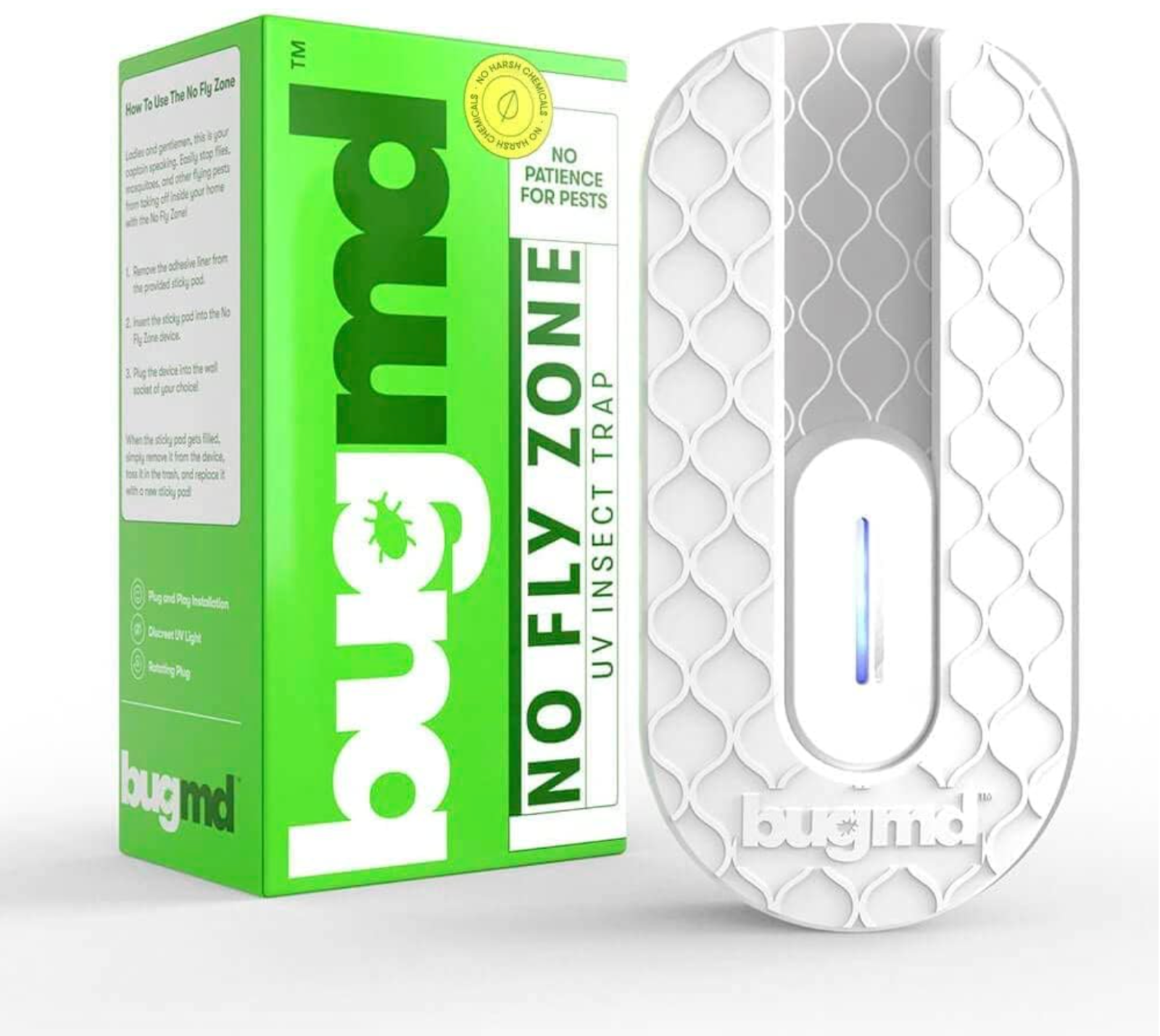 BugMD No Fly Zone Refillable UV Bug Zapper, Mosquito Zapper, Flying Insect Trap