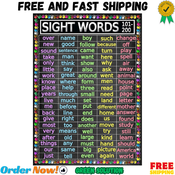 Advanced Sight Words Poster 101-200 for Second Grade - Laminated 14X19.5 - Educa