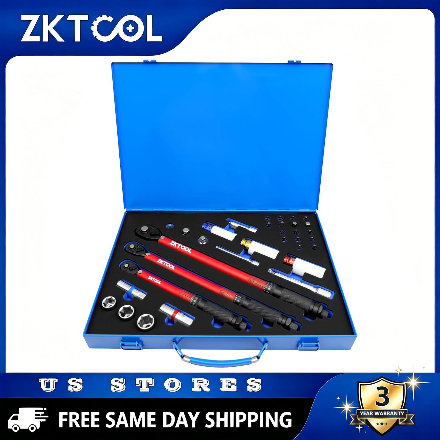 ZKTOOL 33PCS Torque Wrench Set 1/4 3/8 1/2-In ±3% Accuracy Click Torque Wrenches