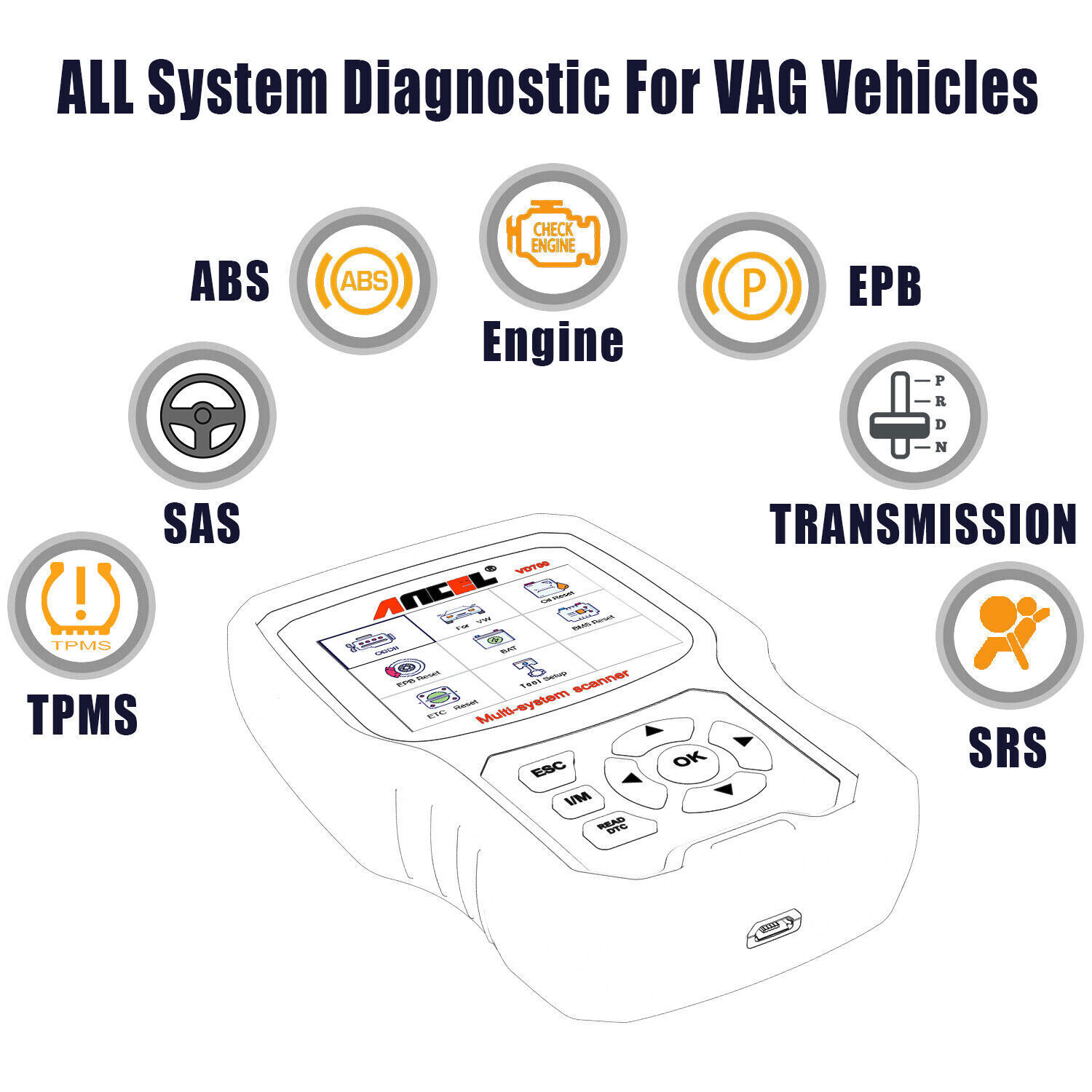 ANCEL VD700 OBD2 Scanner Full System Diagnostic Tool Code Reader For VAG VW Audi