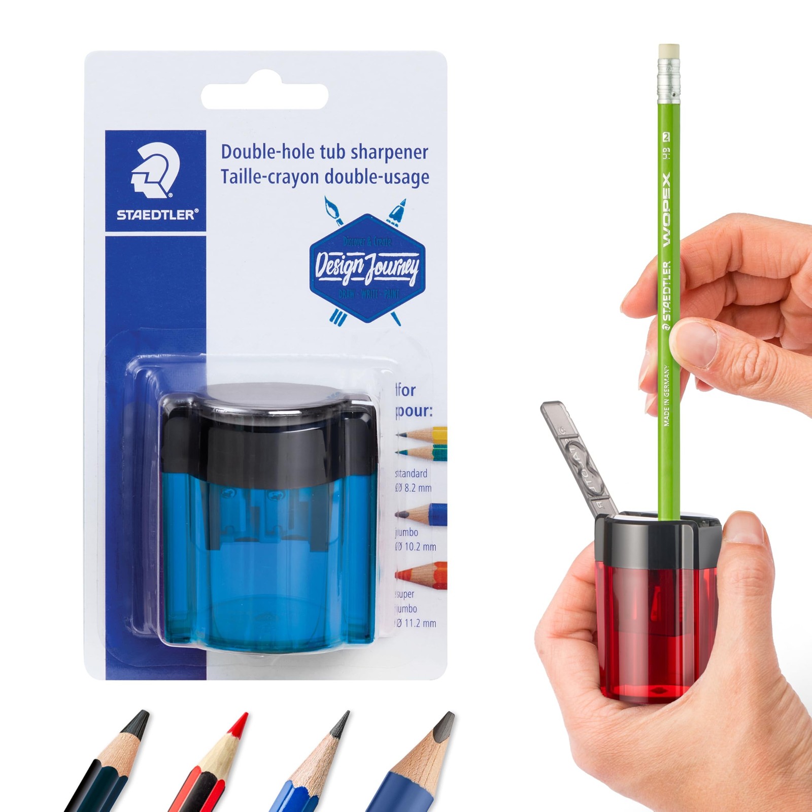 STAEDTLER Metal Double Hole Sharpener with Oval Tub - Manual Pencil Sharpener...