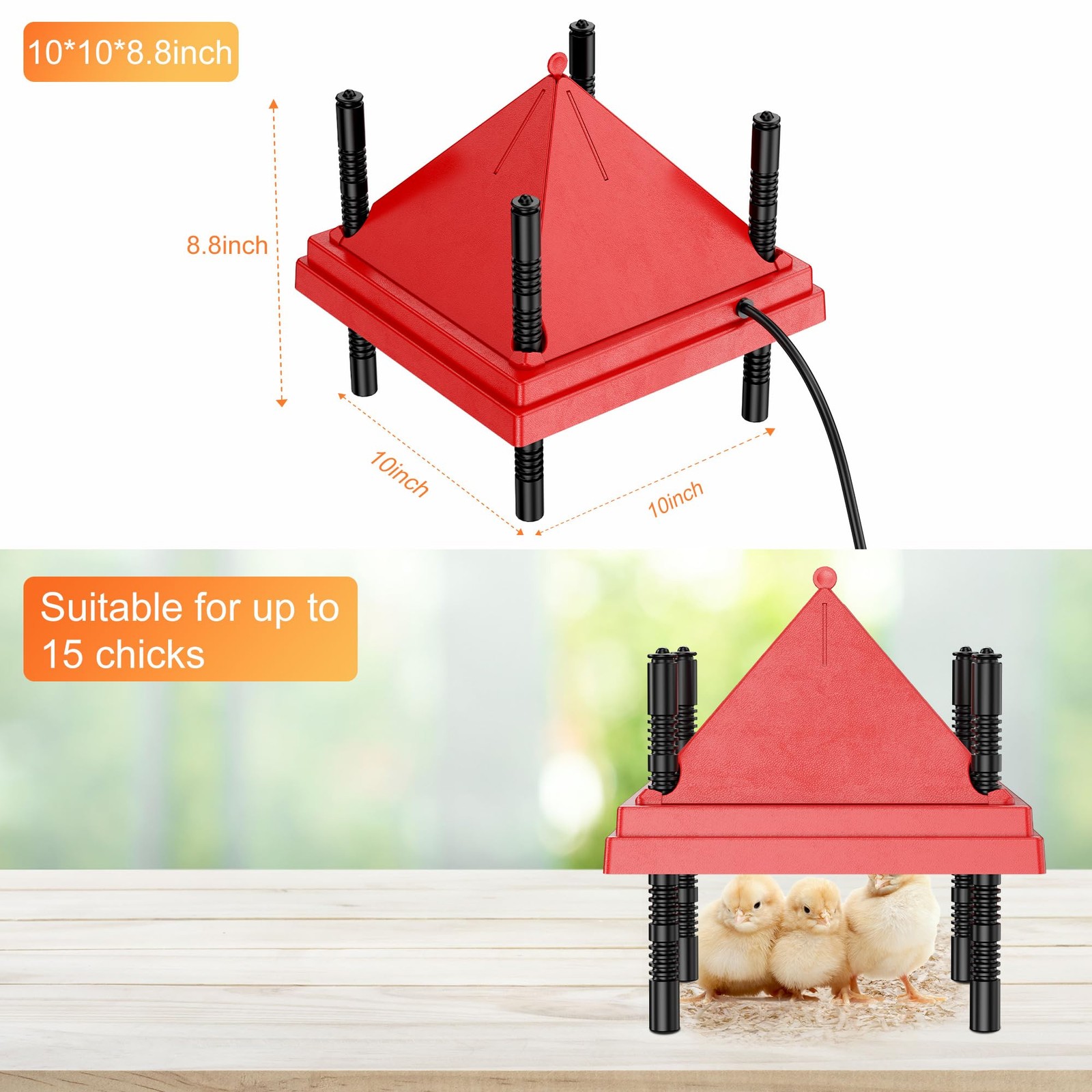 Brooder Plate for Chicks with Anti-Roost Cone, Chick Brooder Heater Red 10" x...