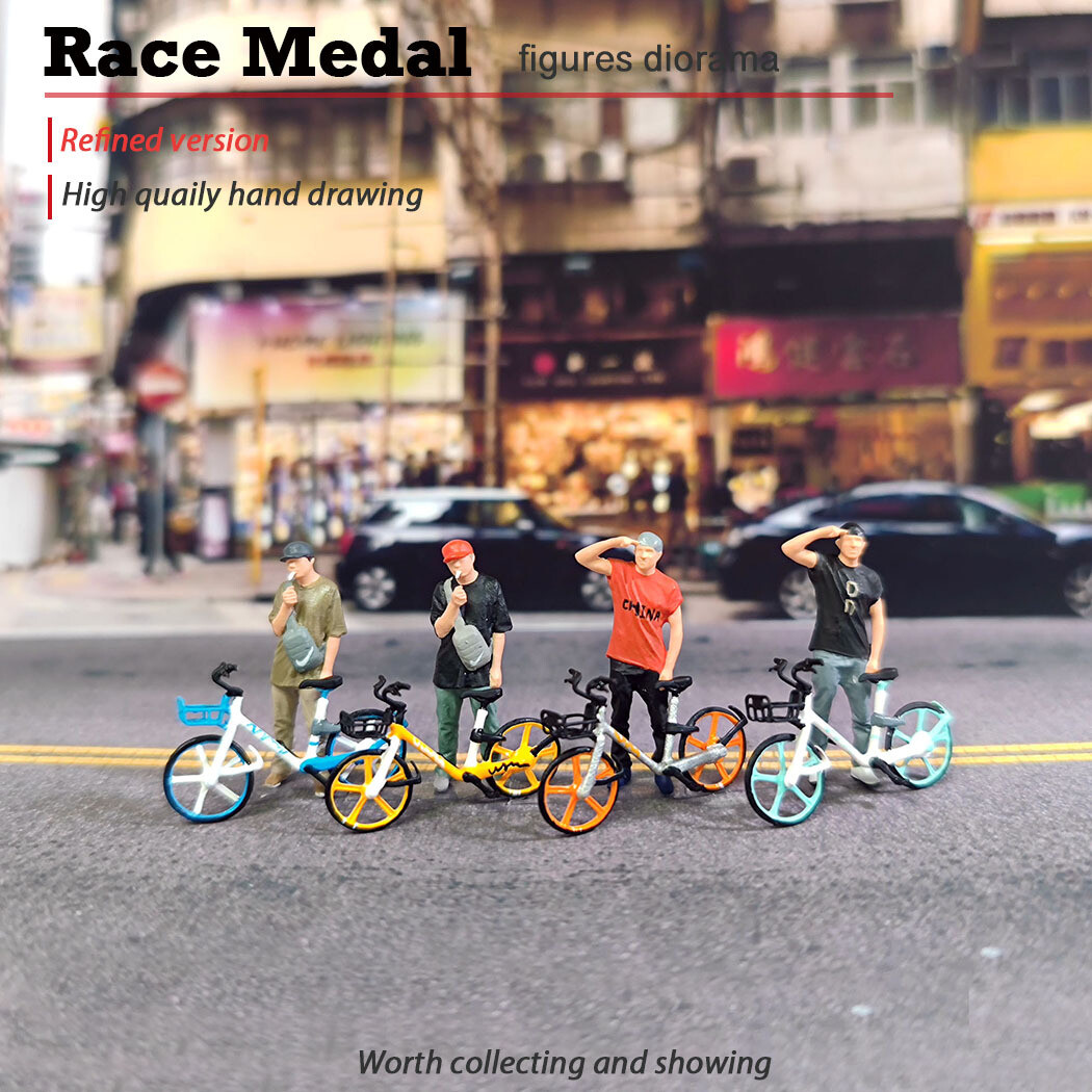 CR 1:64 Painted Figure  Model ature Resin Diorama Sand Bicycle Street Boy