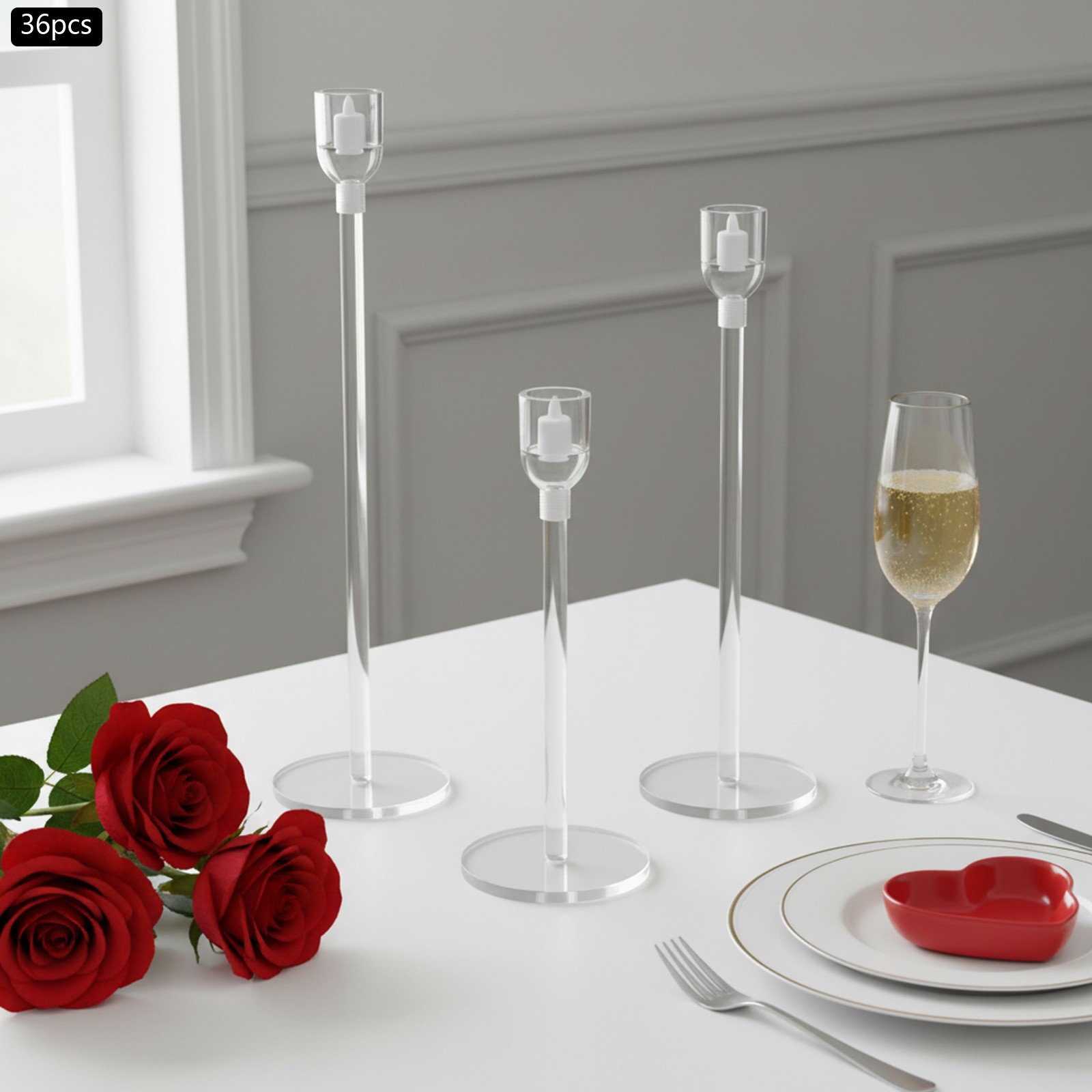 36PCS Acrylic Candlestick Holders, Free Standing Tall Candlestick Holders