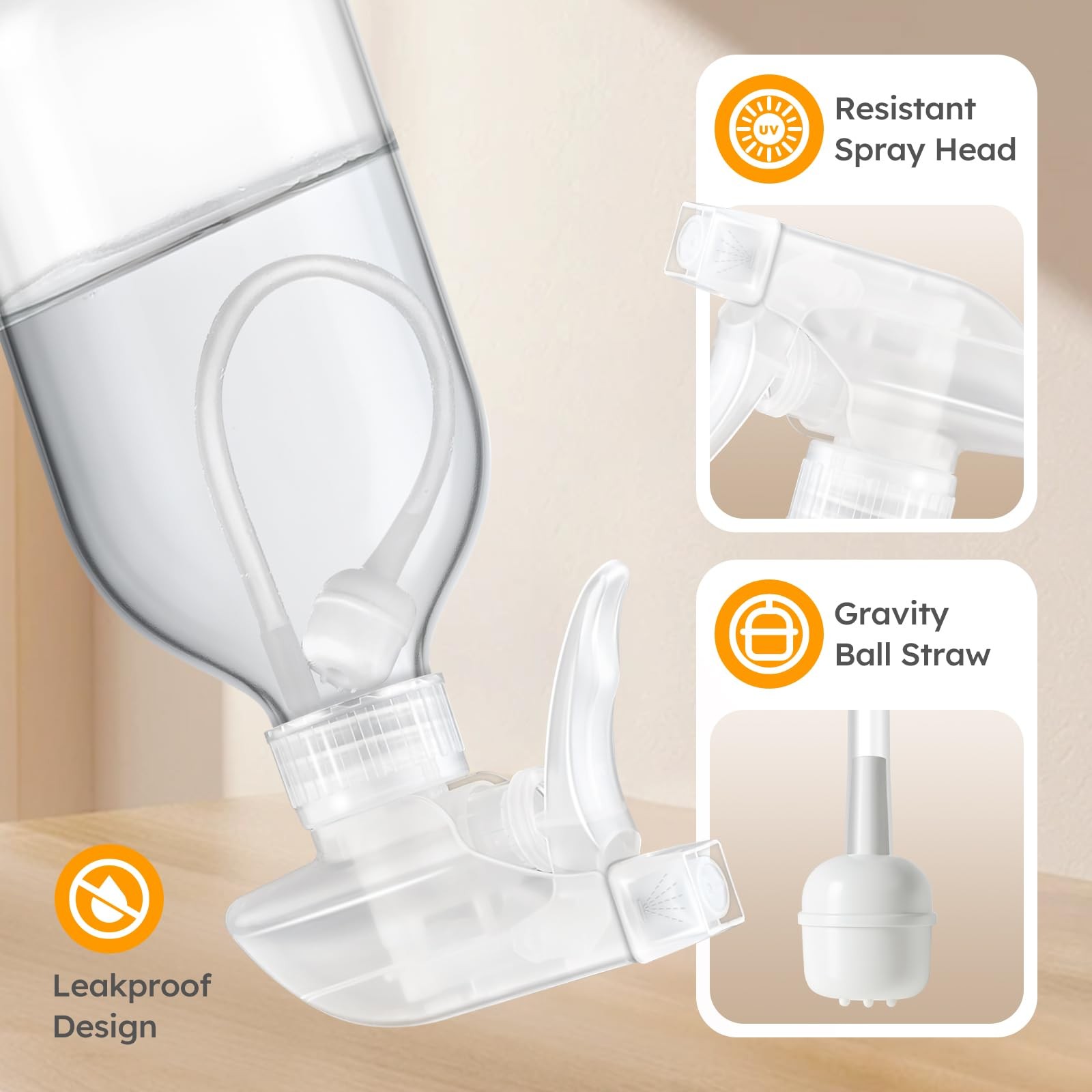 2 Pack 360° Glass Spray Bottles Clear, 16 oz Empty Refillable Containers with...