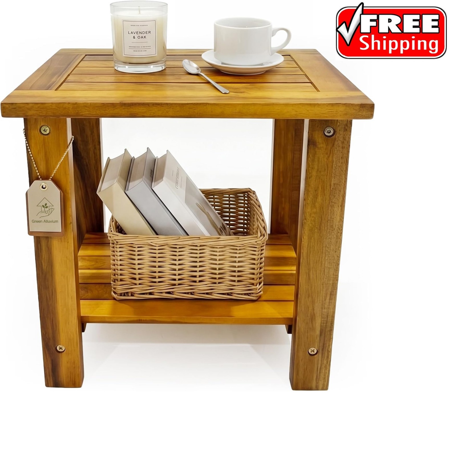 Side Table, Golden Teak Finish
