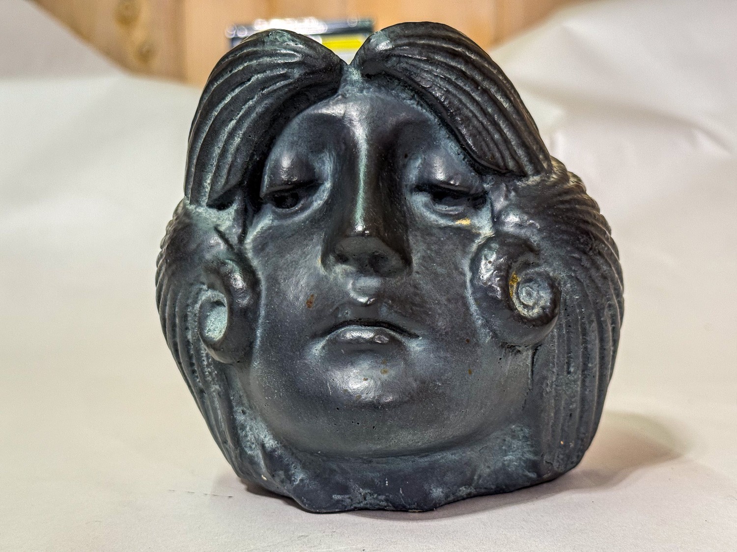 [E310] Handmade Cement Woman Face 3" Flower Pot  Vase 6x5x5 inchees