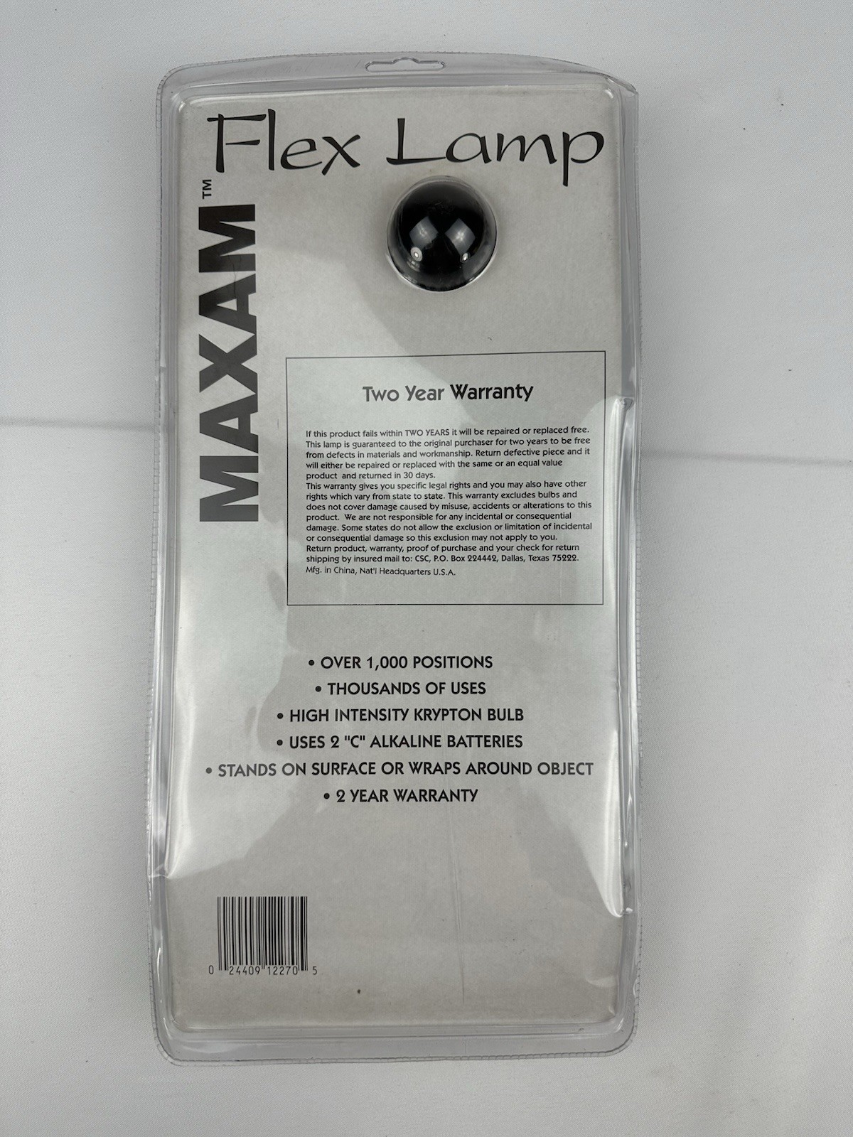 Flexible Hose Flashlight W/ Krypton Lamp - Stands Or Wraps NEW Maxam Black