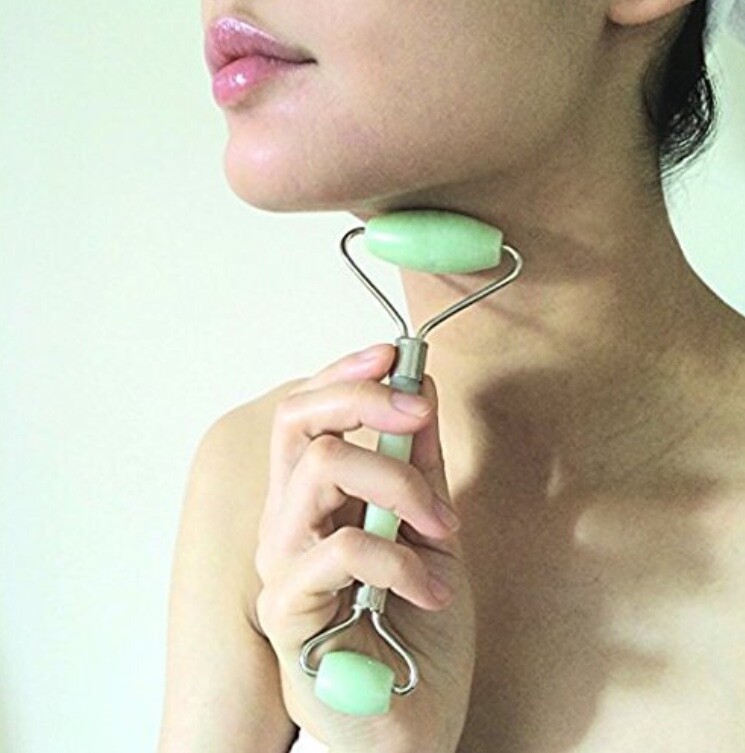 Jade Roller for Face 2 Pack with Bonus Silicone Face Brush