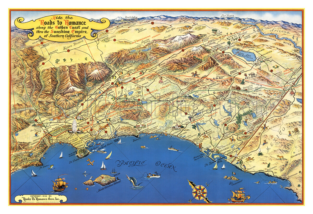 Roads to Romance in Southern California 1953 – Vintage Poster