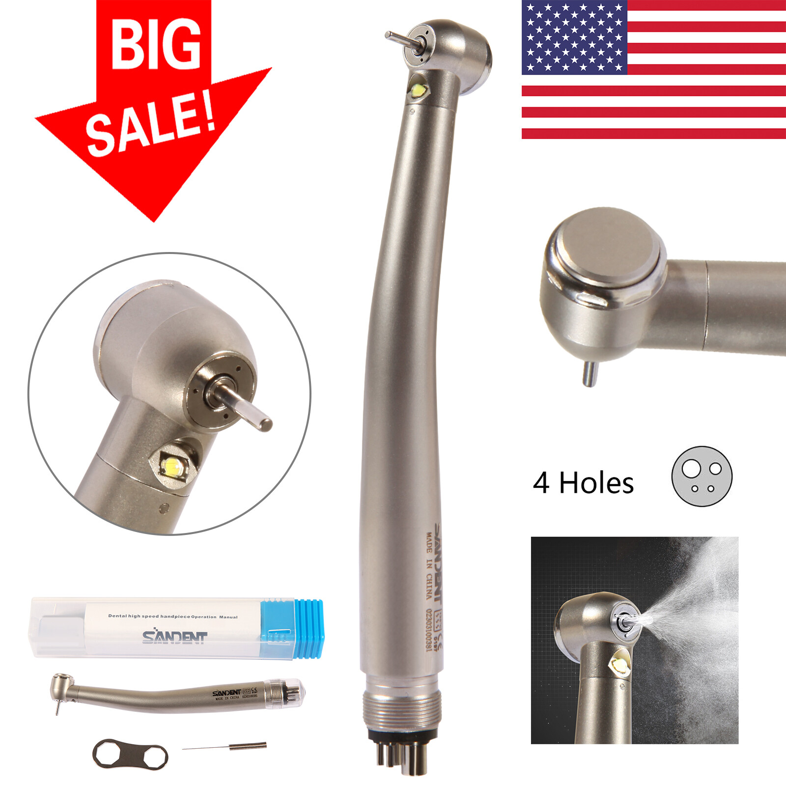 KAVO Style Dental LED Fiber Optic High Speed Handpiece 3 Spray 4 hole