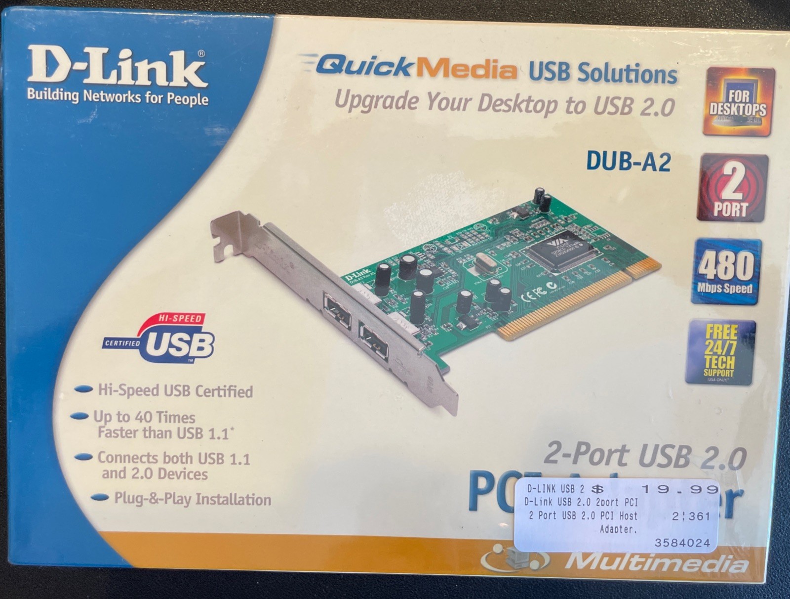 Vintage 2port USB 2.0 DUB-A2 D-Link. New sealed Box