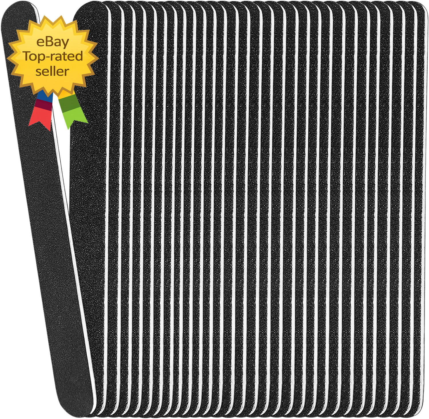 Emery Board Nail Files (24 Pack)  100/180 Grit Wooden Nail File for Natural Nail