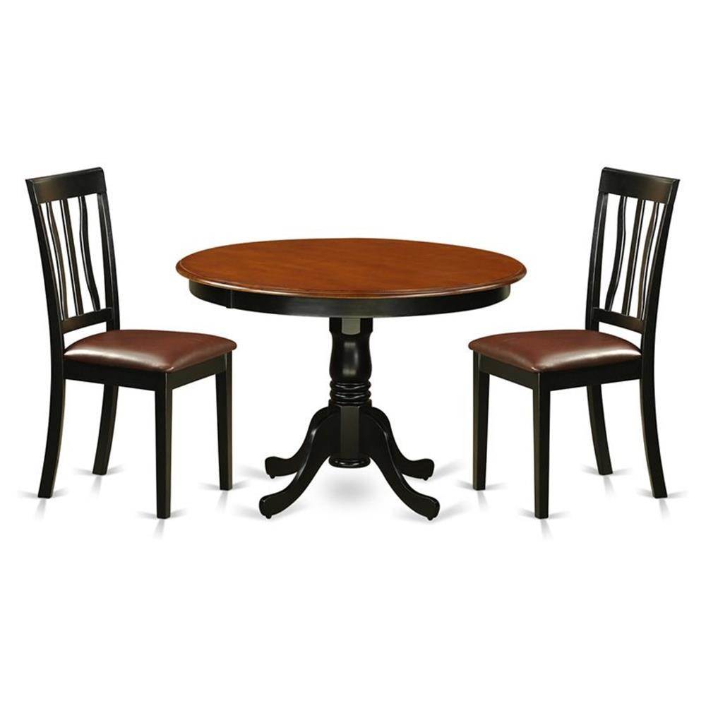 East West Furniture Hartland 3-piece Wood Dining Set with Leather Seat in Black