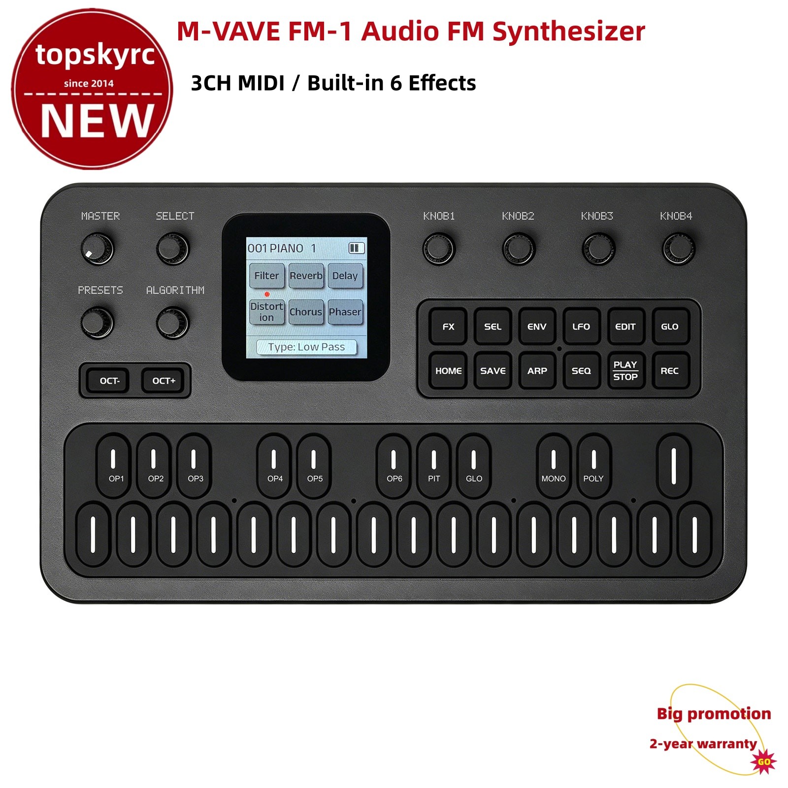 M-VAVE FM-1 Audio FM Synthesizer 3CH MIDI Built-in 6 Effects 3.5mm Output tp1