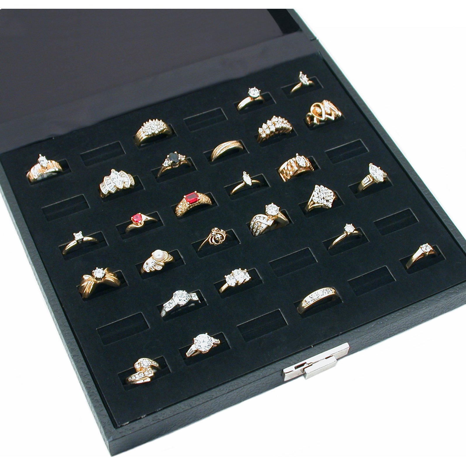 2 Black Travel Ring Case Jewelry Display Locking Trays