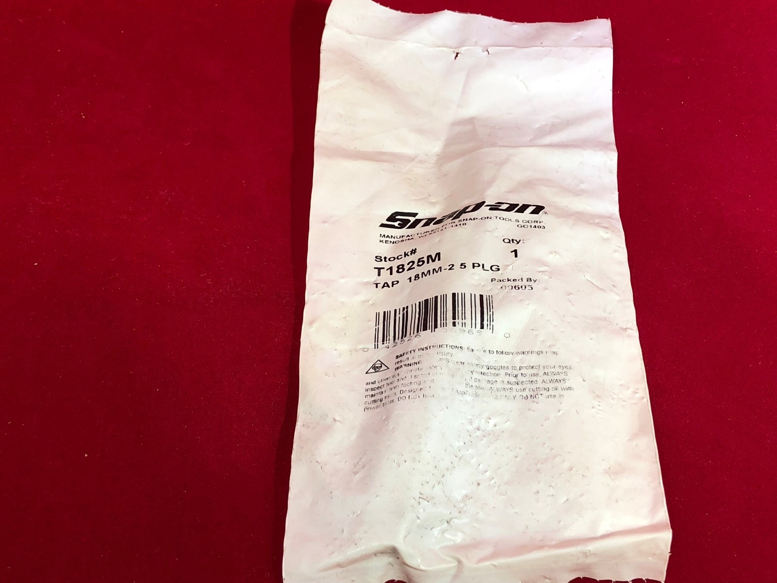 Snap-On Tools NEW SEALED T1825M M18–2.50 Round Tap
