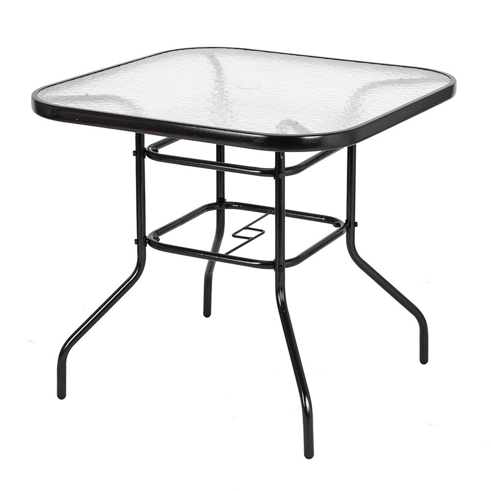 Patio Table Outdoor Garden Lawn Glass Top All Weather Dining Bistro Table Square