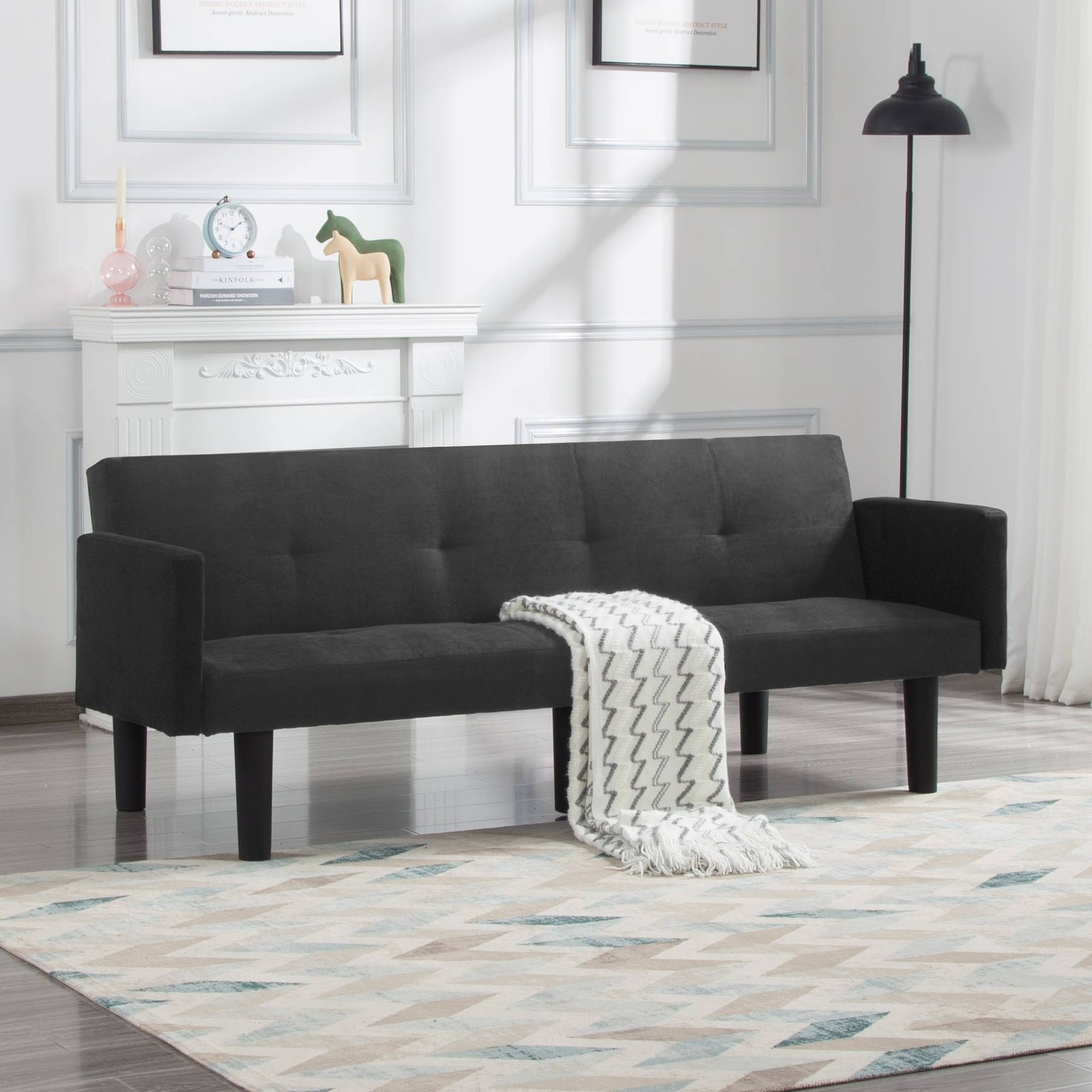 74.8" Futon Sofa Bed Convertible Sleeper 3 Position Dark Gray Faux Suede