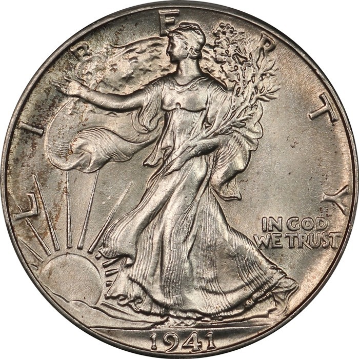 1941 Near Gem BU Walking Liberty Half Dollar- PCGS MS64- Lustrous, Lightly Toned