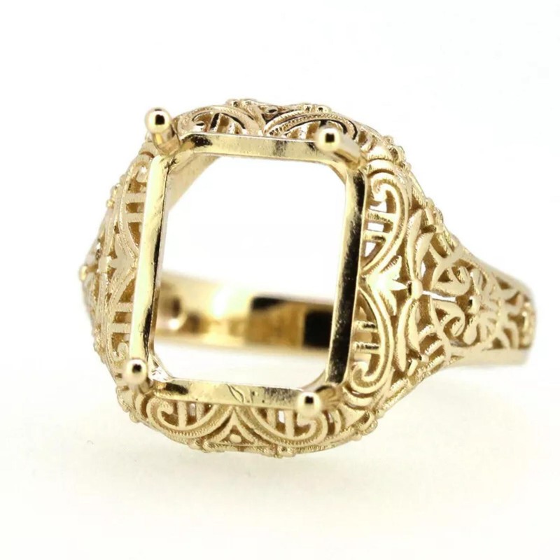 Vingate Sytle 11x9MM Emerald Cut Semi Mount 925 Sterling Silver Wedding Ring