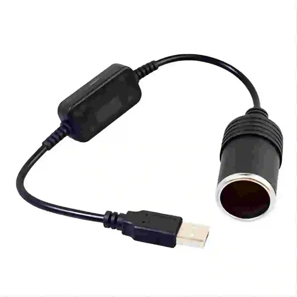 USB To 12V Car Cigarette Lighter Female Socket Converter Adapter Cable Connector
