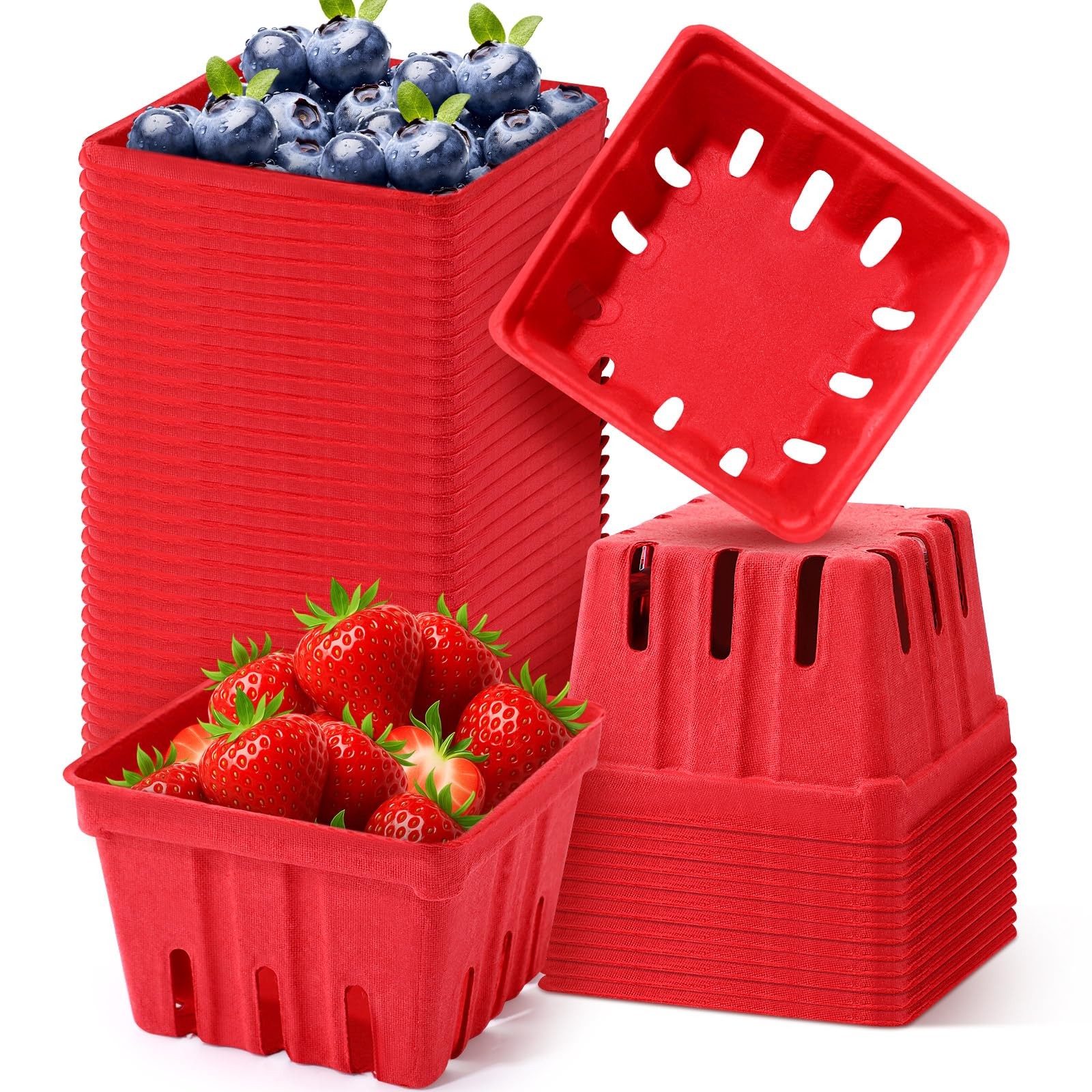 30 Pcs Natural Pulp Fiber Red Berry Baskets 1 Pint Produce Fruit Container