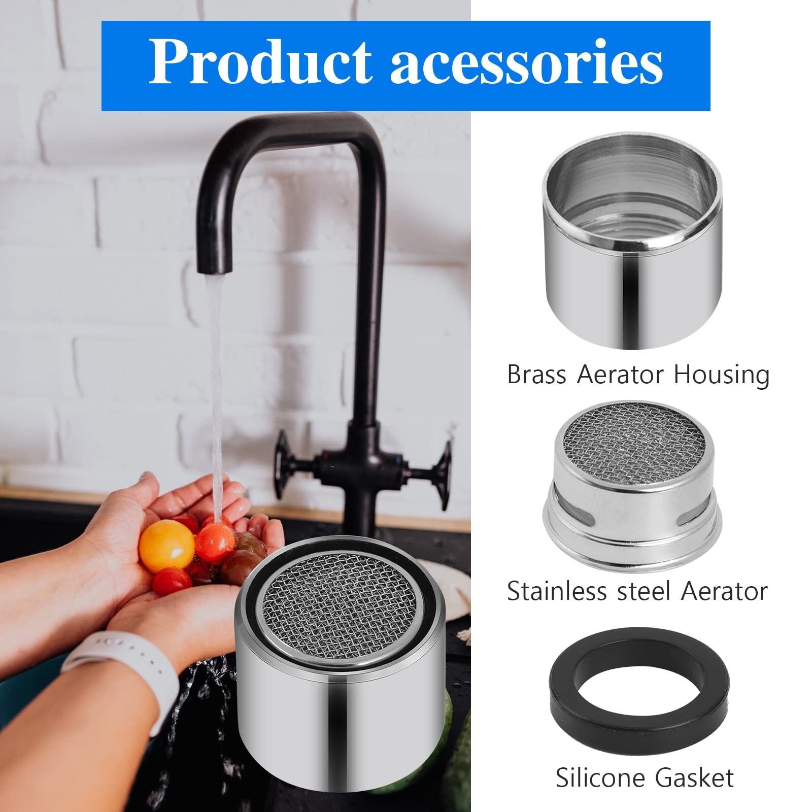 4 Pcs Bathroom Sink Filter Kitchen Faucet Aerator with Brass Shell Silver