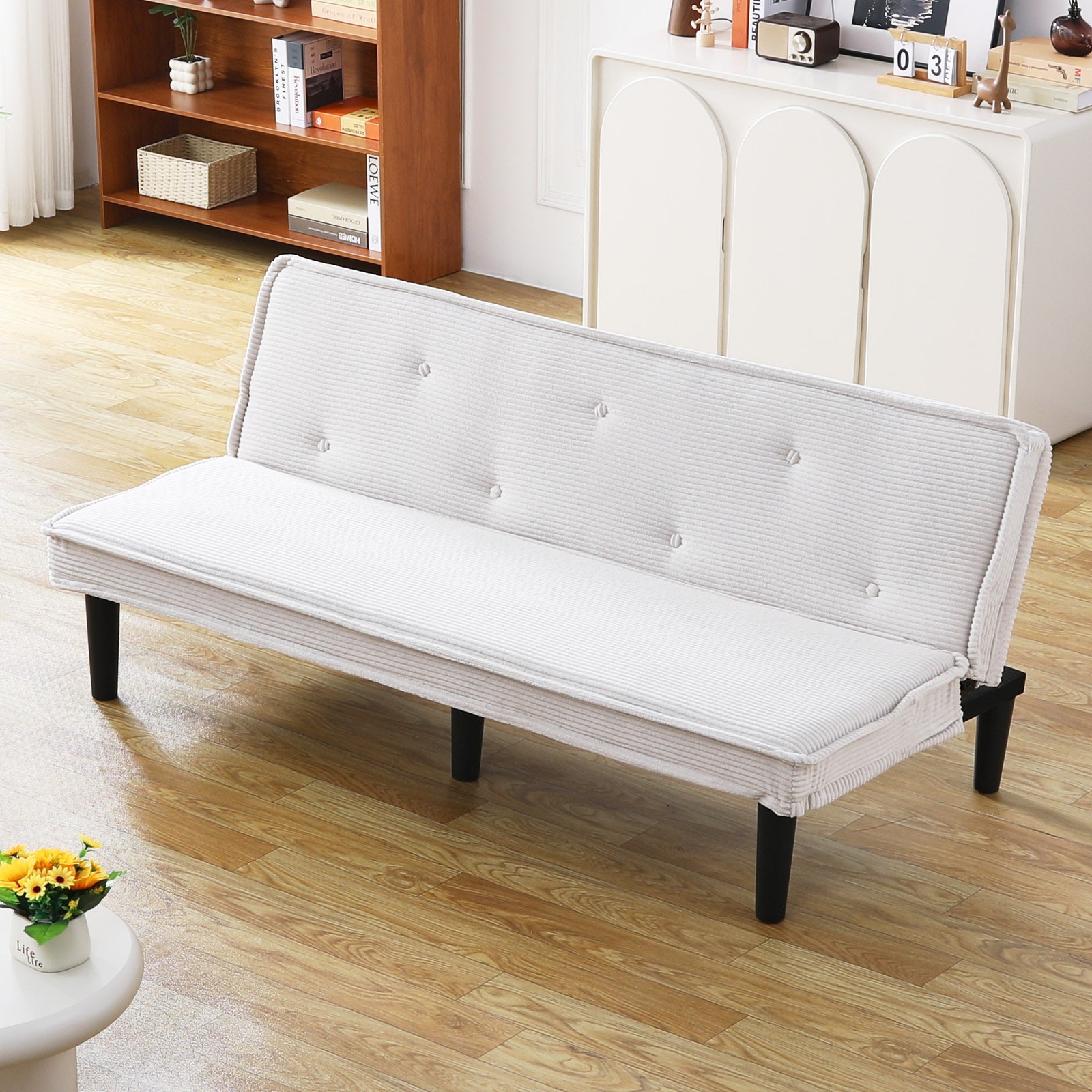 This 66-inch corduroy sofa bed can flexibly adapt to the living room, apartment