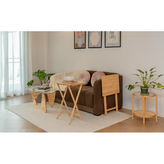Mainstays Modern Indoor Folding Tray Table Set of 2, Natural Finish, Solid Rubbe