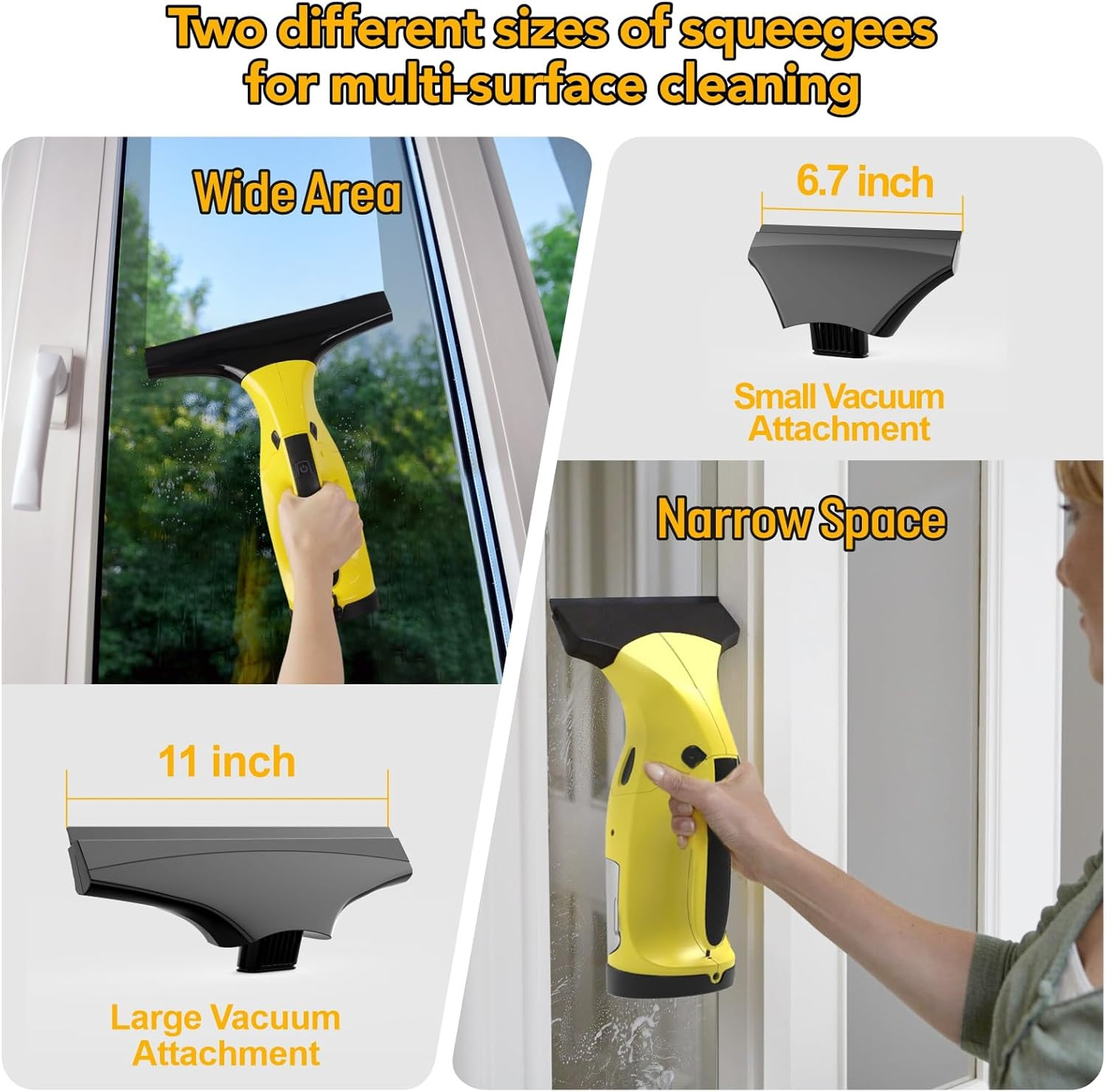 Rechargeable Window Vac, Electric Window Vacuum Squeegee, with 11 in. and 6.7 in